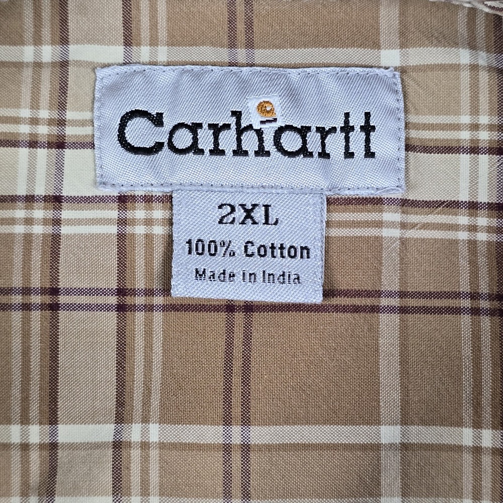 Carhartt Shirt Mens 2XL Brown Plaid Short‎ Sleeve Workwear Button Up XXL - Picture 7 of 13